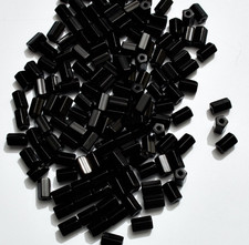 600pc 6x4mm vintage CZECH GLASS BEADS tube JET black ATLAS tube 1/2 mass NIP