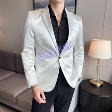 Glitter Shiny Men Suit Blazer Dress Jacket Single Breasted Wedding Party Fashion