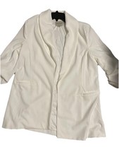 Women  s Ivory Open front Lined Blazer Shawl Collar Jacket Cinch Sleeve Large Nwt