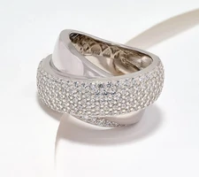 Diamonique Italia Crossover Pave Band Ring, Sterling Silver, Size 6