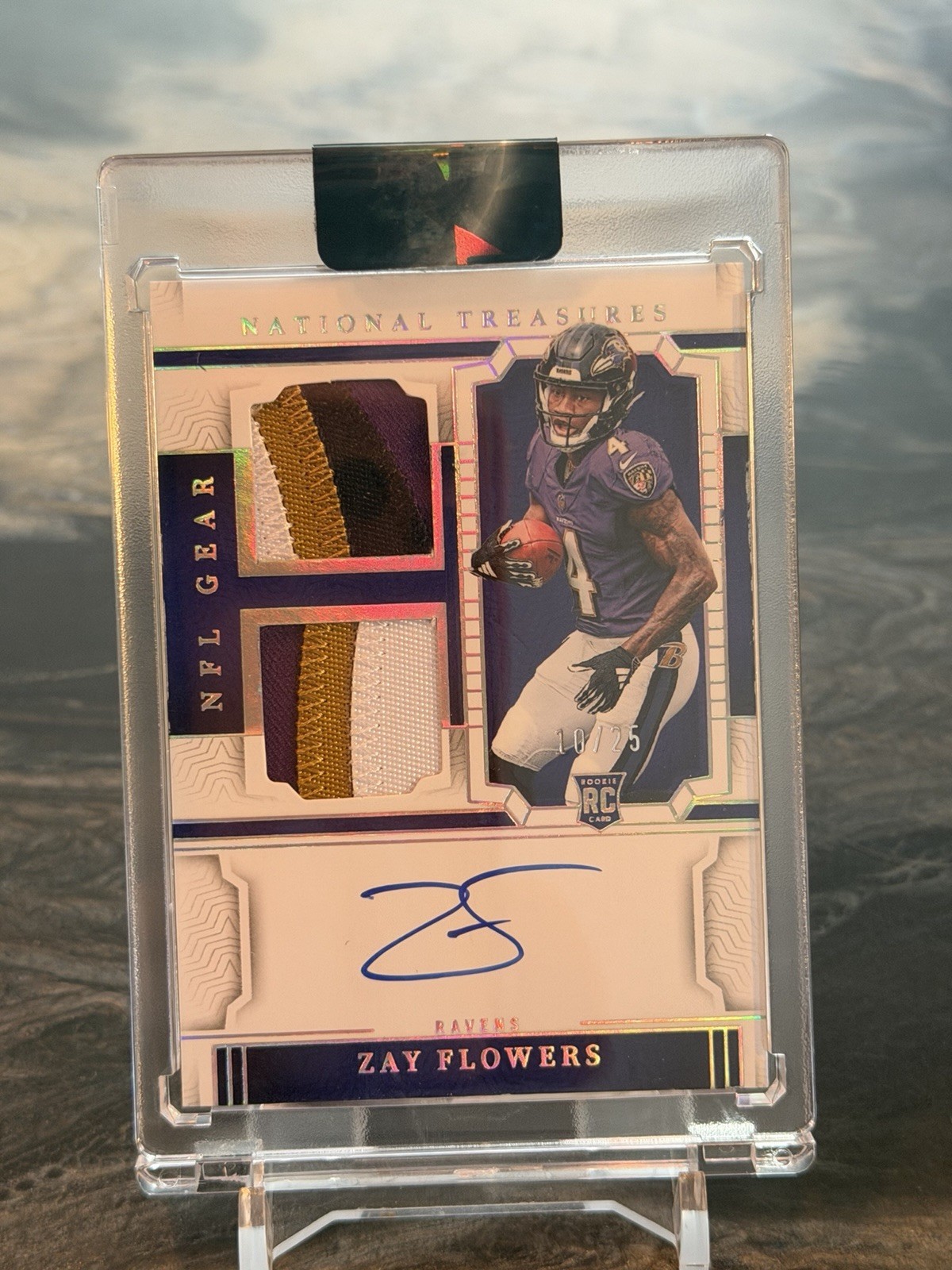 Zay Flowers Panini National Treasures Rookie NFL Gear Signatures Combos #ZFS Holo Silver