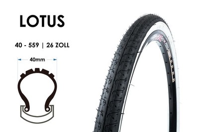 26 Zoll LOTUS 40-559 Fahrrad City Trekking Reifen 26x1.50 Weisswand B-Ware