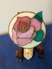 Vintage Stained Glass Pink Rose Plug-In Night Light. Tested And Works 