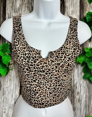 Shein Animal Print Crop Tank Top Sz XS V-Neck Blouse Soft Lightweight