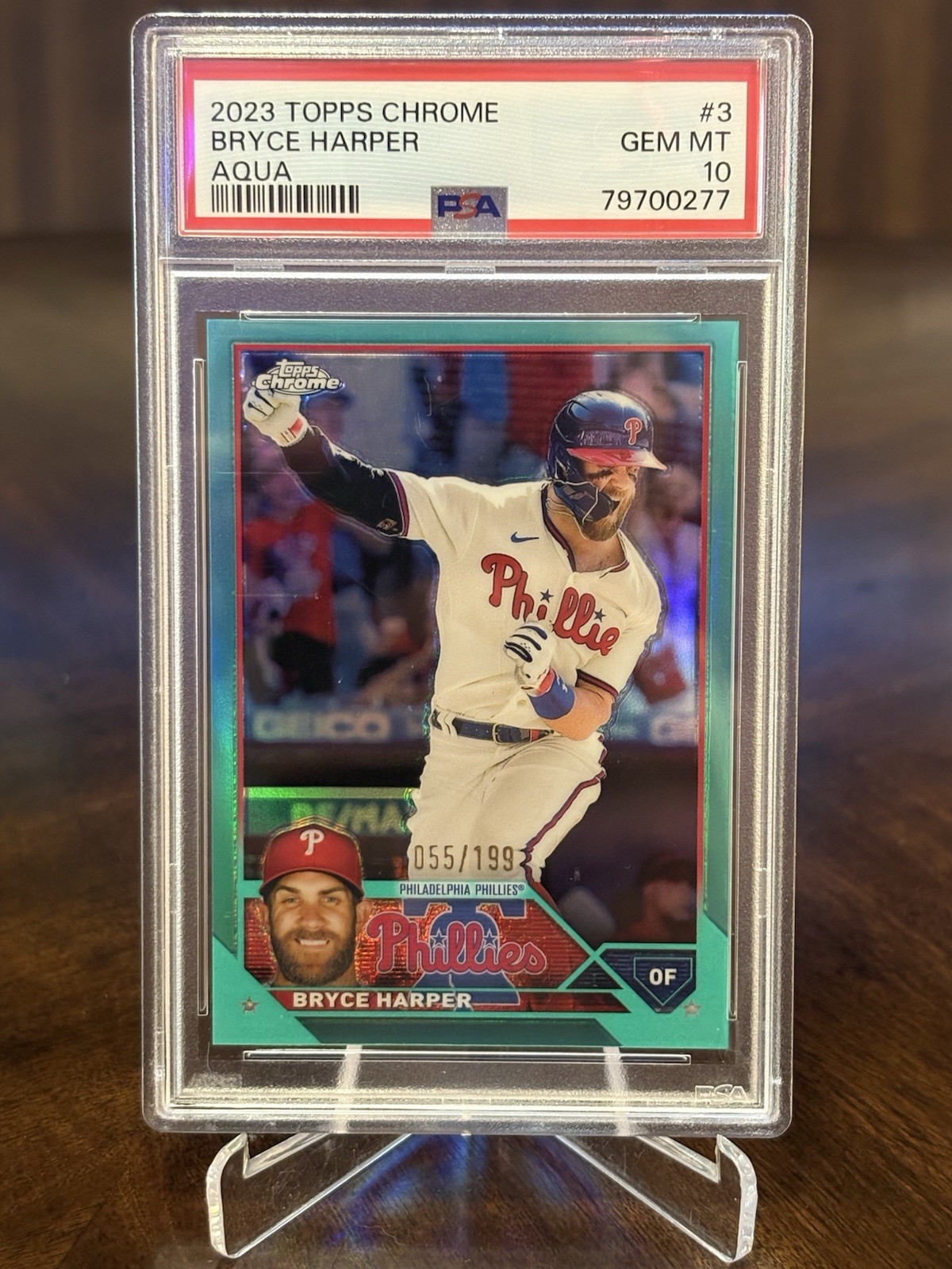2023 Topps Chrome Bryce Harper Aqua Refractor /199 PSA 10 #3 Phillies