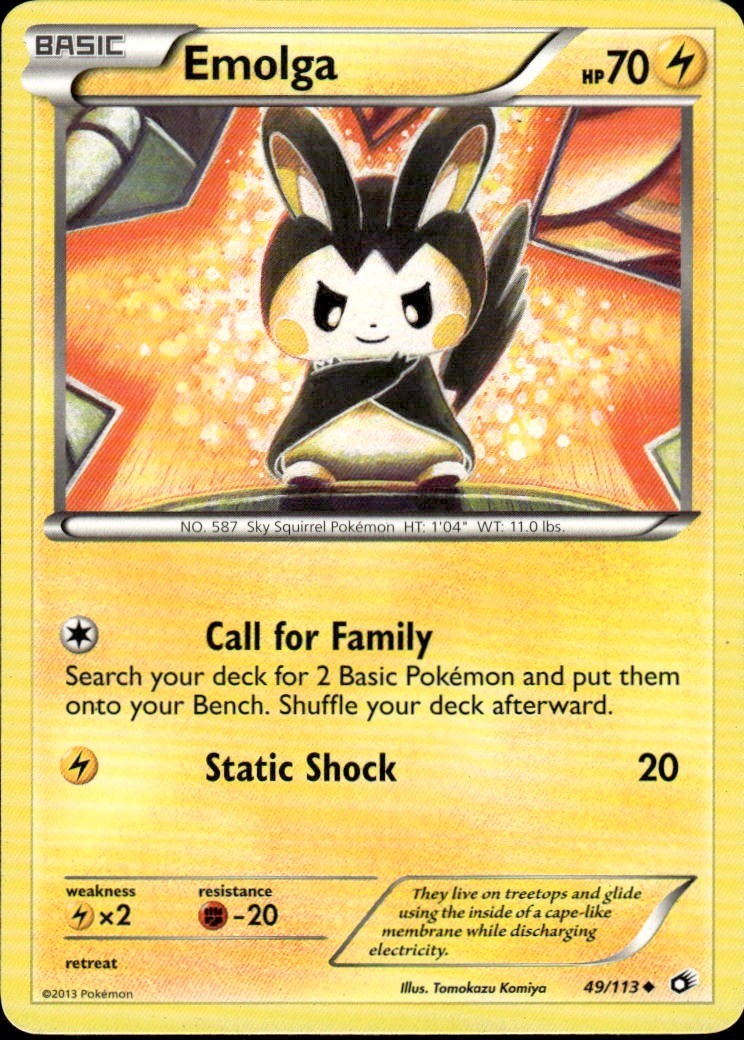 Emolga Uncommon Legendary Treasures 49/113 Lightning Pokemon Card
