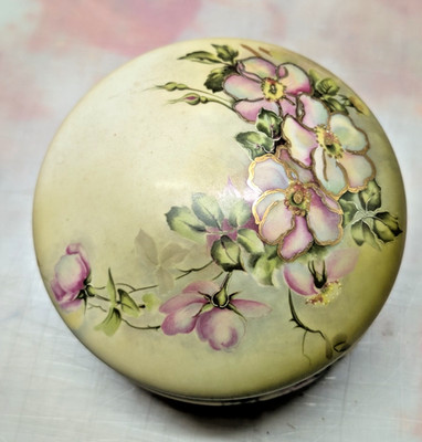 Antique Nippon Large Hand Painted Vanity Covered Powder Trinket Jewelry Dish