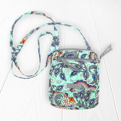   vera bradley Fan Flowers Mini Hipster Crossbody Floral Mint Green Gray Orange
