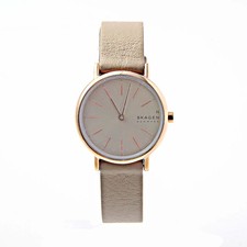 Image of Skagen SKW3060 Signatur Grey Dial Grey Leather Strap Ladies Watch New R8041302