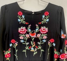 Chicwish Womens S Black Floral Embroidered Dark Romance Babydoll Boho Mini Dress