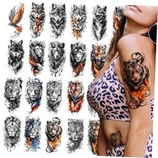 21-Sheet Temporary Tattoos - Half Arm Fake Tattoos for Men - Lion, Tiger Wolf