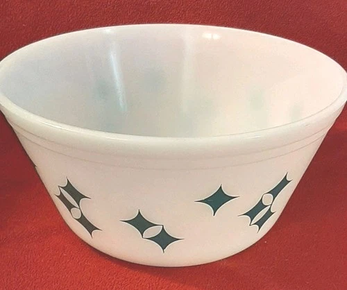 VTG MCM Federal Glass Teal/ Turquoise Atomic Starburst  8" Mixing Bowl