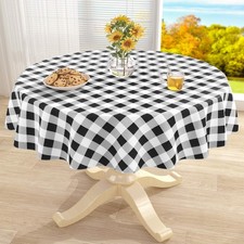 misaya Round Waterproof Vinyl Table Cloth, Buffalo Flannel Backed Tablecloth,...