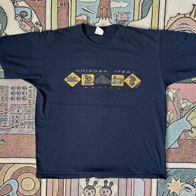 Navy Blue Chichen Itza Pyramid Mexico T-shirt Size Large Yazbek Tag Souvenir