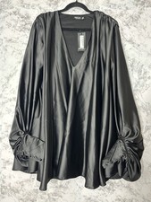 Nasty Gal Black Satin Batwing Swing Lined Mini Dress Size US 4 NWT