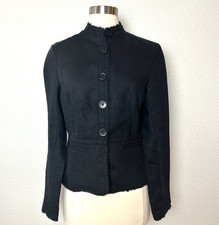 MICHAEL Michael Kors Jacket Womens Size 4 Black 100 Linen Blazer Button Pockets