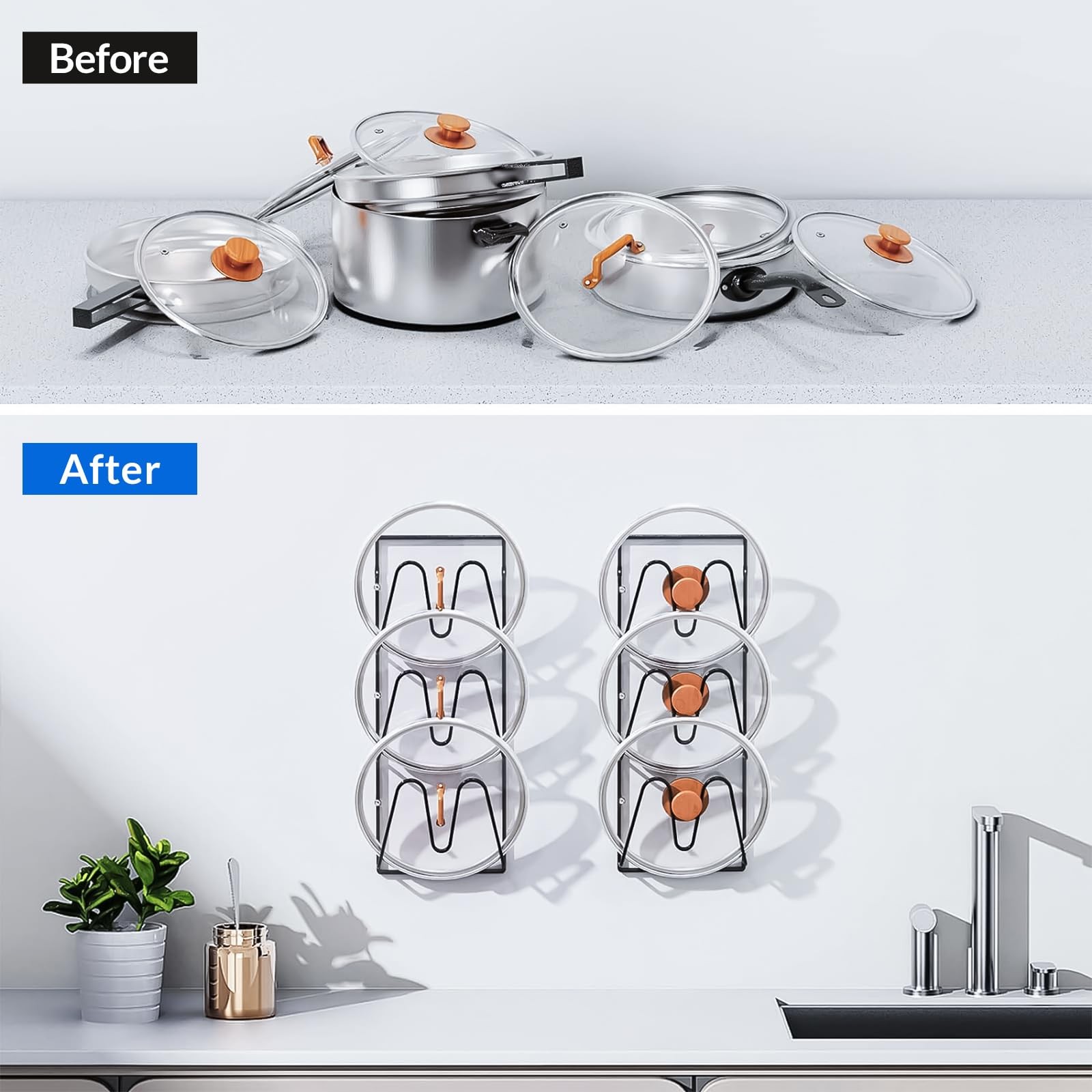 2 Pack Pot Lid Organizer 6-Tier Pots and Pans Organizer Rack for Cabinet Door...