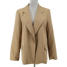 Oddy Jacket Womens Medium Beige Lined The Boss Babe Blazer Open Front New
