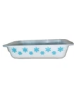 Vintage Pyrex White & Turquoise Snowflakes 2 QT Space Saver Casserole Dish 575-B