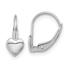 Kids Lever Back Heart Earrings in 14k White Gold