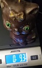 Vtg Exquisite KittyCat Candle Green Glass Eyes Brown Iridescent Paint Unlit Pre — photo 7