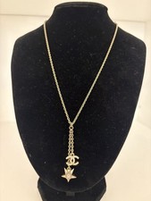 Collana Vintage Autentica Chanel Oro Strass Logo CC Strass Stella Goccia