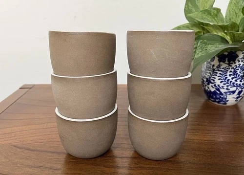 Heath Brown STACKING Tea Coffee NO HANDLE Mug HTF Set Of 6 RARE