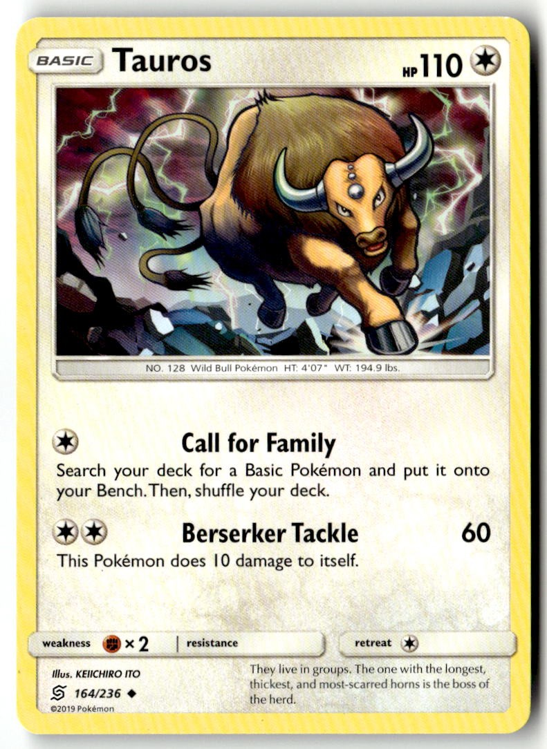 Tauros 164/236 Uncommon SM - Unified Minds Pokemon Near Mint