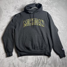 Michigan Wolverines Sweatshirt Mens Large Gray Champion Hoodie Embroidered Y2K