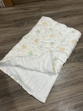 Vintage Baby Quilt 28x19 Teddy Bear Bunny Pastel Stroller Doll Blanket