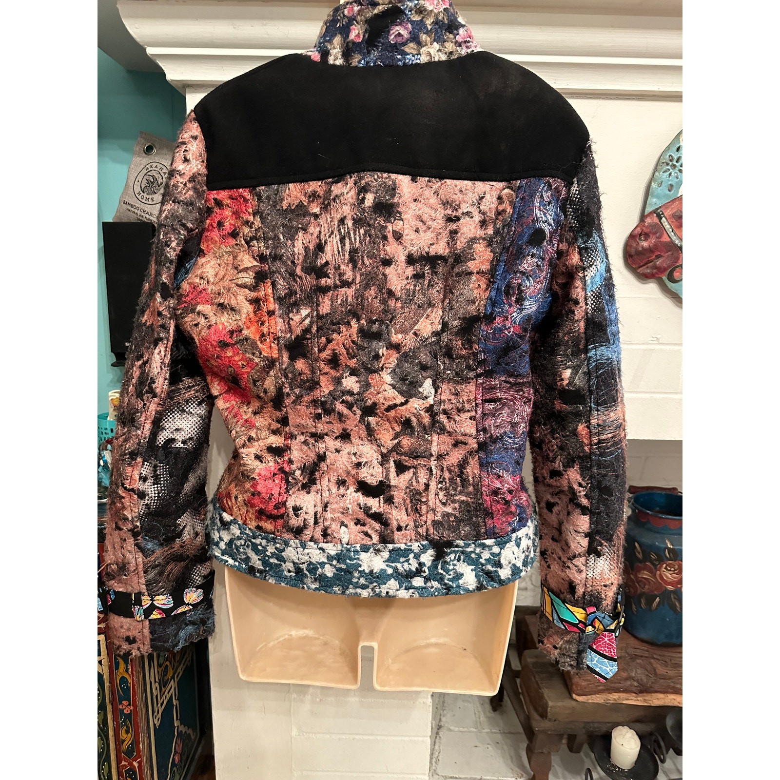 VINTAGE MULTI FABRIC BOHO PATCHWORK JACKET M - image 2