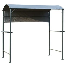 7ft Outdoor Double-tier BBQ Grill Canopy Gazebo w/ 2 Shelf, 5 Hooks