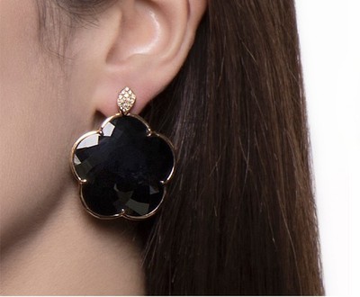 Pasquale Bruni Ton Jolie Onyx Drop Earrings 18k Rose Gold Diamond Flower Italy