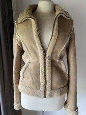 Real Sheepskin Zipped Jacket Coat Aviator Kookai Tan 10