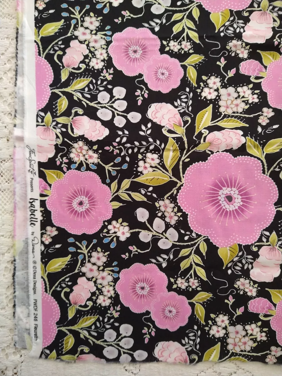 Dena Designs PWDF246 Isabelle Fleurette Pink Black Floral Quilt Fabric 27