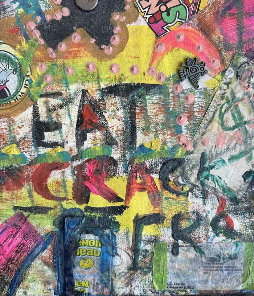Винтажное уличное искусство оригинальная картина смешанные медиа 20x16 поп-арт абстрактные граффити - Изображение 4 из 4