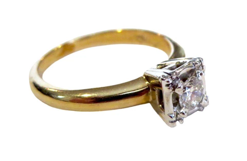 DIAMOND Antique ENGAGEMENT Ring 14K 2 COLOR Gold - Image 3 of 4