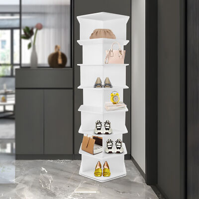 7-Tier Rotating Shoe Display Rack Free Standing Shoe Rack White