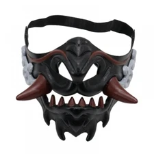Japanese Monster Hannya Mask Demon Oni Samurai Half Face Shield (Black & Red)