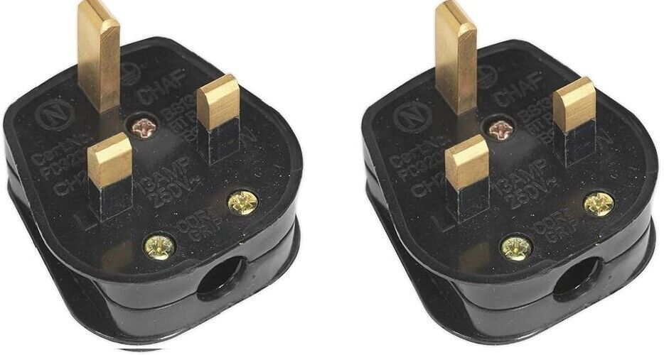 Pack of 2 Status 13 amp 3 Pin Black UK Plug Household Plugs 80046x2