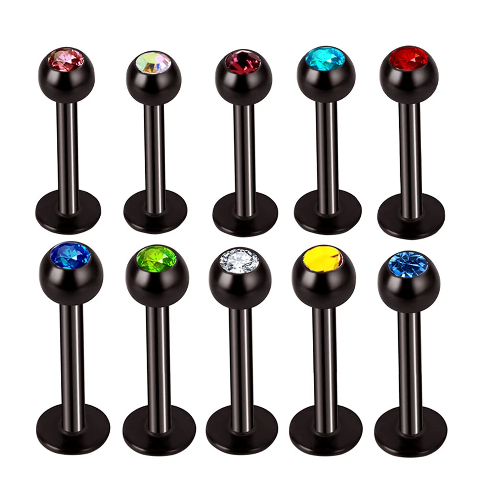 10X Piercing de barra de anillo labial de acero quirúrgico Monroe de cristal multicolor Foto 3 de 4