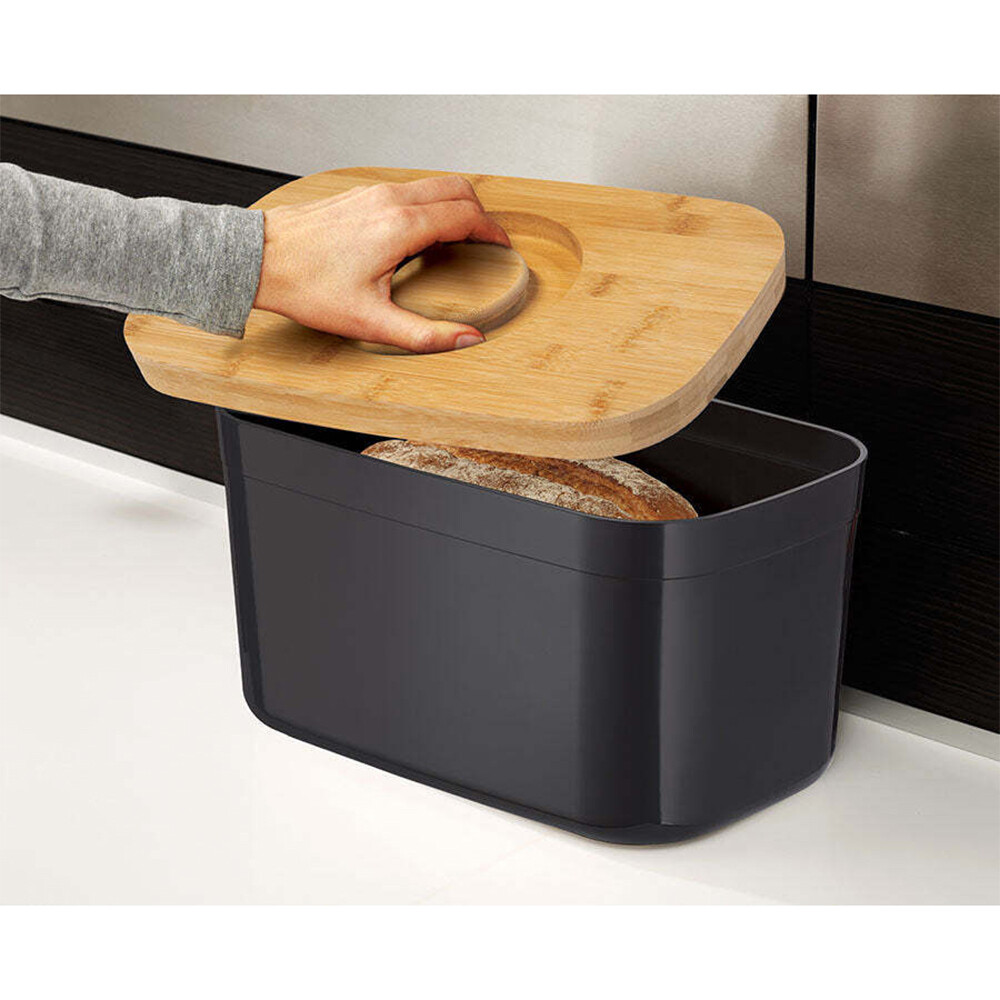 Joseph & Joseph Black 37cm Bread Bin Container Storage w/ Cutting Board