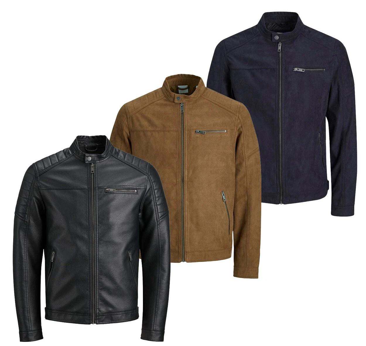 Jack & Jones Biker Jacket Full Zip Coat Zip Pockets Black Tan Brown
Opens in a new window or tab