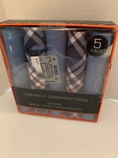 French Connection Men's 5 Pack Luxury Handkerchiefs Blue  plaid New