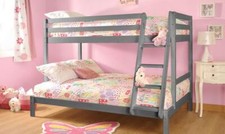 GREY TRIPLE BUNK BED PREMIUM PINE WOODEN FRAME 3FT SINGLE 4FT SMALL DOUBLE