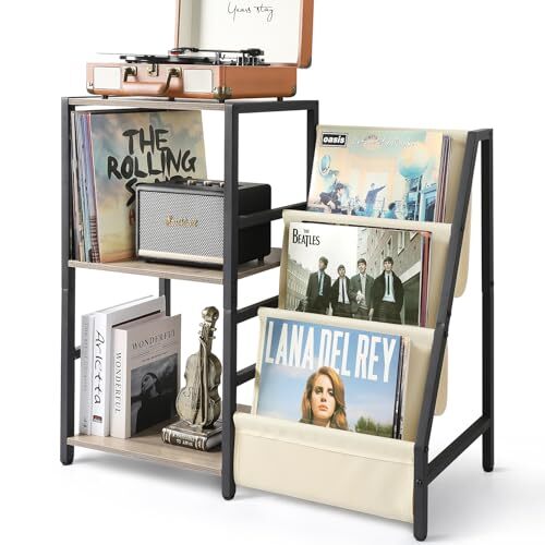 White & Black Turntable Stand 15.35 x 11.81 Inches for Record Players-image