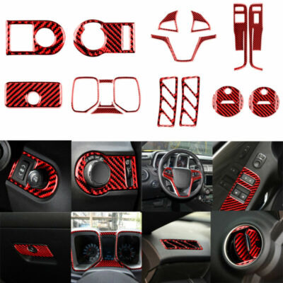 25Pcs Red Carbon Fiber Interior Decorative Cover For Chevrolet Camaro 2010-2015