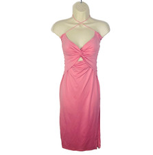 Women's Dress Sz S Midi Dress Pink Ribbed Sleeveless Cut out Bodycon Cocktail