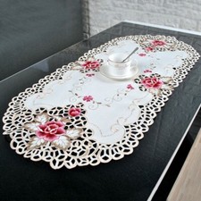 White Oval Lace Tablecloth Doily Embroidered Floral Small Table Cover Home Decor