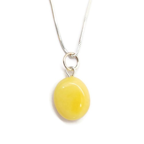 Natural Baltic Amber Bean Milky Yellow color Pendant with sterling silver 925